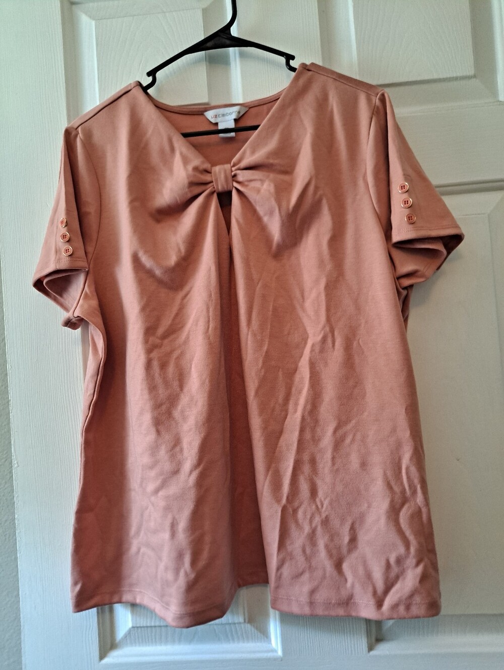 Liz Claiborne Size 0X Desert Rose Knit Top w/ Rose Gold Sleeve Buttons